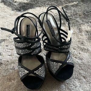 Adrienne Maloof Strappy Black and Silver Heels
